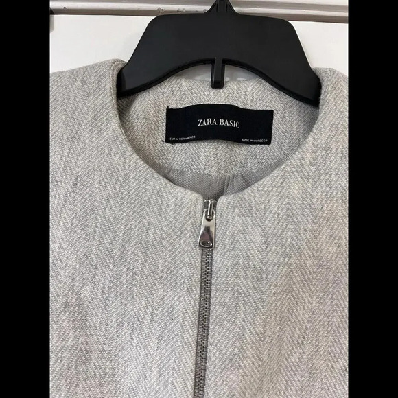 ZARA Gray Marl Herringbone Frock Blazer Jacket Zip Up Stretchy Career Medium - Picture 5 of 15